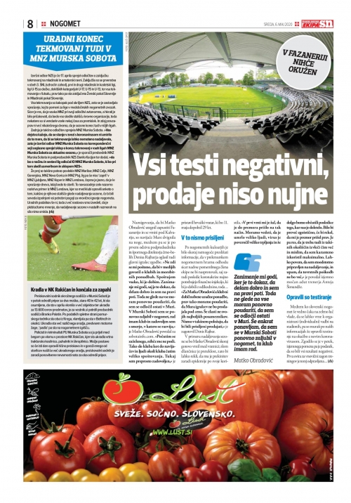 Nogometaši Mure so opravili testiranje na koronavirus. Vsi testi so bili negativni. Nogometaši Mure so opravili testiranje na koronavirus. Vsi testi so bili negativni.
