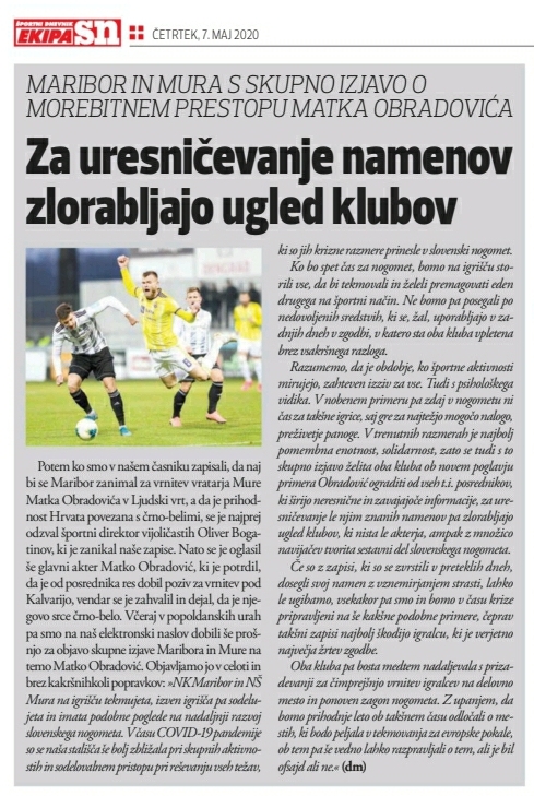 Maribor in Mura sta podala skupno izjavo glede morebitnega prestopa Matka Obradovića.