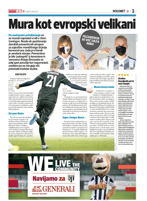Naš klub je kot prvi v Sloveniji dal v prodajo obrazne maske s klubskim motivom.
