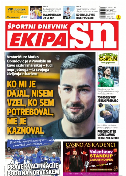 Matko Obradović na naslovnici Ekipe. Matko Obradović na naslovnici Ekipe.