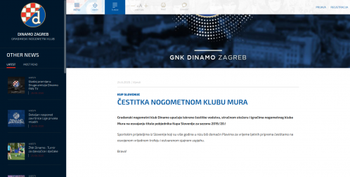 Za osvojeni pokal Slovenije je Muri čestital tudi Dinamo Zagreb. Za osvojeni pokal Slovenije je Muri čestital tudi Dinamo Zagreb.