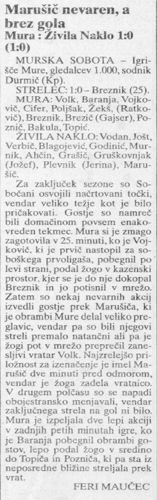 Nogometaši Mure so za zaključek jesenskega dela premagali Živila Naklo Nogometaši Mure so za zaključek jesenskega dela premagali Živila Naklo