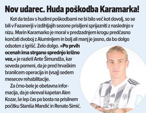 Za Marina Karamarka je jesenski del sezone 2020/2021 že končan.