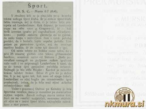 Prva dokumentirana tekma Mure. Prva dokumentirana tekma Mure.