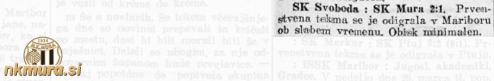 Mura je izgubila dvoboj z mariborsko Svobodo. Mura je izgubila dvoboj z mariborsko Svobodo.