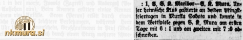 Mura je igrala dve tekmi z I.SSK Maribor in obe izgubila. Mura je igrala dve tekmi z I.SSK Maribor in obe izgubila.