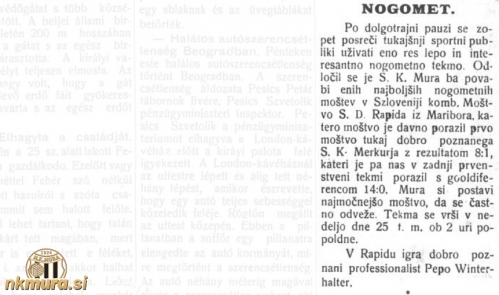 Mura gosti kombinirano moštvo mariborskega Rapida.