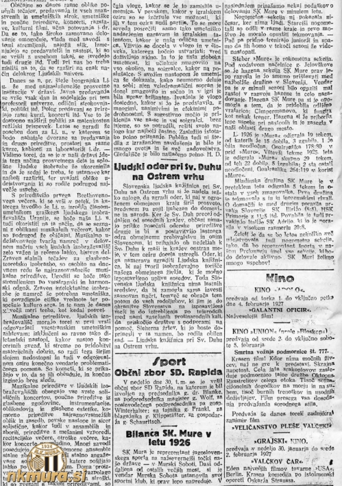 Bilanca Mure v letu 1926.