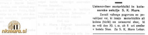Po okriljem Mure tudi motorbicikl in kolesarska sekcija. Po okriljem Mure tudi motorbicikl in kolesarska sekcija.