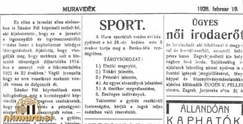 Občni zbor Mure je potekal 28. februarja 1928 v kavarni Benko. Občni zbor Mure je potekal 28. februarja 1928 v kavarni Benko.