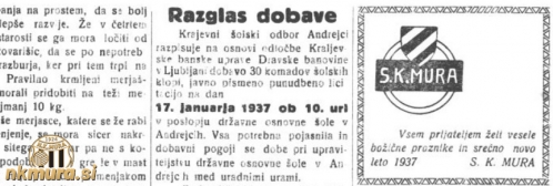Voščilo SK Mure ob prehodu v leto 1937. Voščilo SK Mure ob prehodu v leto 1937.