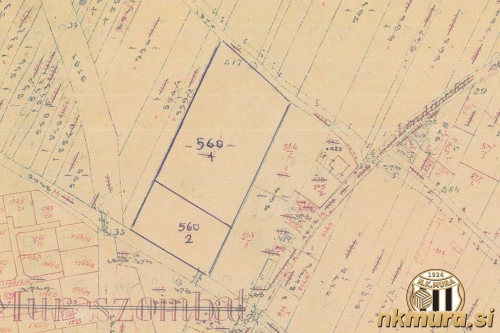 Zemljiško katastrski načrt iz leta 1924. Igrišče Mure je bilo na parcelah 560/1 in 560/2 Zemljiško katastrski načrt iz leta 1924. Igrišče Mure je bilo na parcelah 560/1 in 560/2