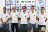 Skupinska fotografija po tiskovni konferenci. Stojijo od leve: Igor Celec (športni direktor), Ante Šimundža (trener, Miroslav Topič (predsednik), Timotej Dodlek, Rajko Rep.