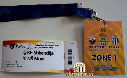 Vstopnica in akreditacija za zgodovinsko tekmo Mure v kvalifikacijah za Ligo prvakov. Vstopnica in akreditacija za zgodovinsko tekmo Mure v kvalifikacijah za Ligo prvakov.