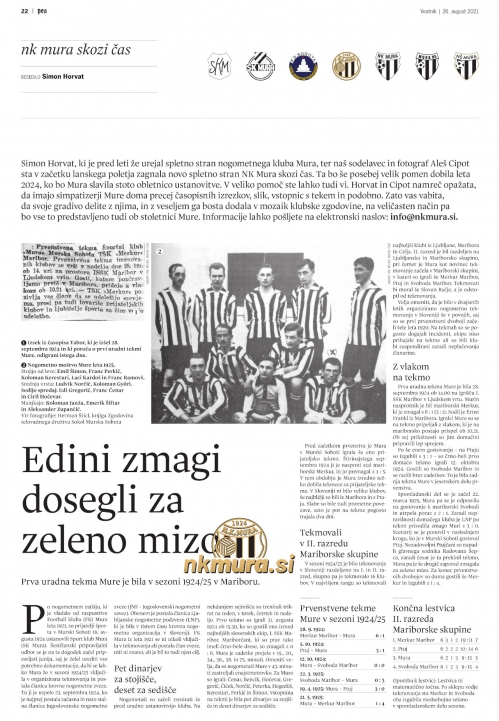 Članek iz Vestnika govori o prvi tekmovalni sezoni Mure 1924/25. Članek iz Vestnika govori o prvi tekmovalni sezoni Mure 1924/25.
