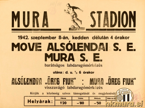Vabilo na dve tekmi Mure z Lendavo. Pomerili sta se članska ekipa in Old boysi obeh ekip. Vabilo na dve tekmi Mure z Lendavo. Pomerili sta se članska ekipa in Old boysi obeh ekip.