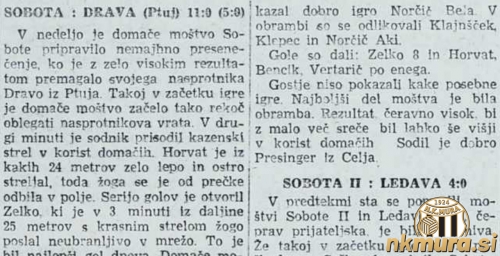 Ob zmagi Sobote nad ptujsko Dravo je osem zadetkov dosegel Feri Zelko. Ob zmagi Sobote nad ptujsko Dravo je osem zadetkov dosegel Feri Zelko.
