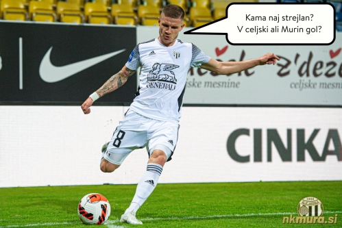 Luka Bobičanec se odloča v kateri gol bo streljal v prihodnje. Celjani očitno radi ribarijo v Muri.