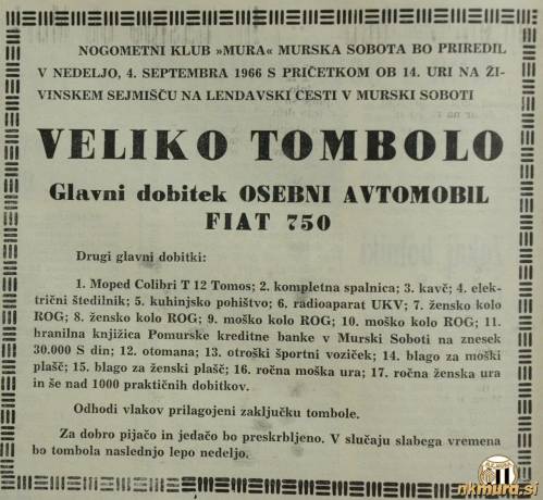 Tombola Mure, 4. septembra 1966. Tombola Mure, 4. septembra 1966.