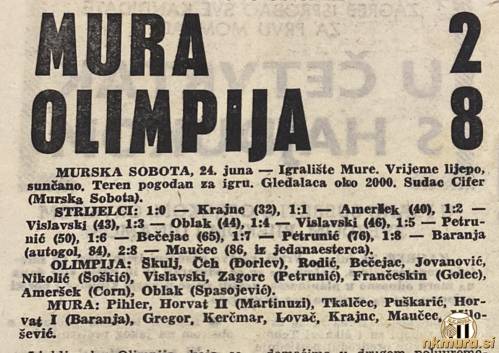 Mura : Olimpija, 23. julija 1967. Mura : Olimpija, 23. julija 1967.