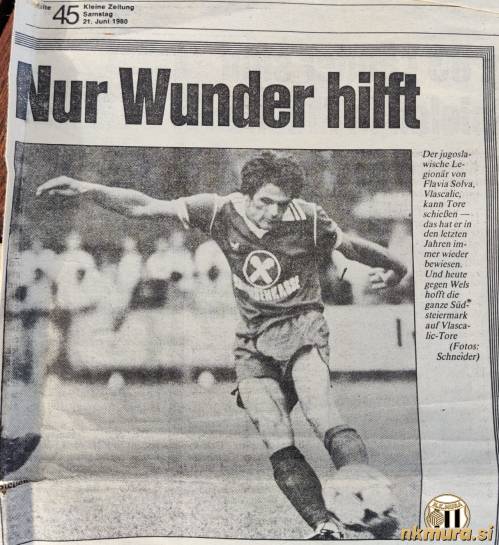 Izrezek iz časopisa Kleine Zeitung, 21. junija 1980. Vlaškalić je bil igralec Flavie Solve.