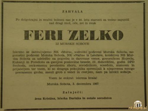 Osmrtnica, ki je bila objavljena v Vestniku. Osmrtnica, ki je bila objavljena v Vestniku.