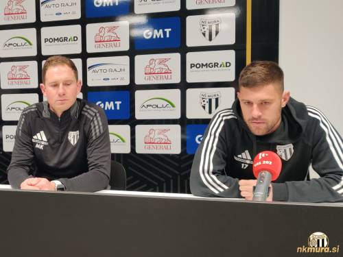 Trener Mure Matjaž Kek in Amadej Maroša po prvenstvenem obračunu z Bravom. Trener Mure Matjaž Kek in Amadej Maroša po prvenstvenem obračunu z Bravom.