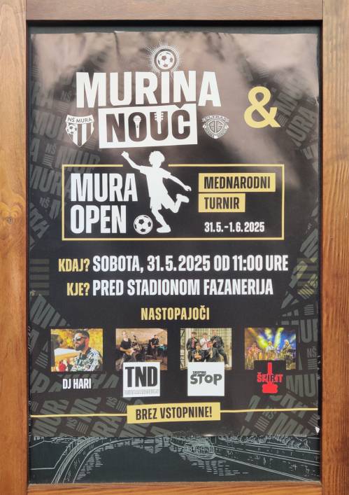 Vabilo na Murino nouč, ki bo 31. maja 2025 pred stadionom Fazanerija. Vabilo na Murino nouč, ki bo 31. maja 2025 pred stadionom Fazanerija.