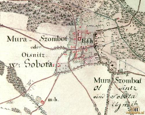 Zemljevid Murske Sobote okrog leta 1780.
