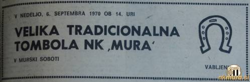 Vabilo na Murino tombolo leta 1970.