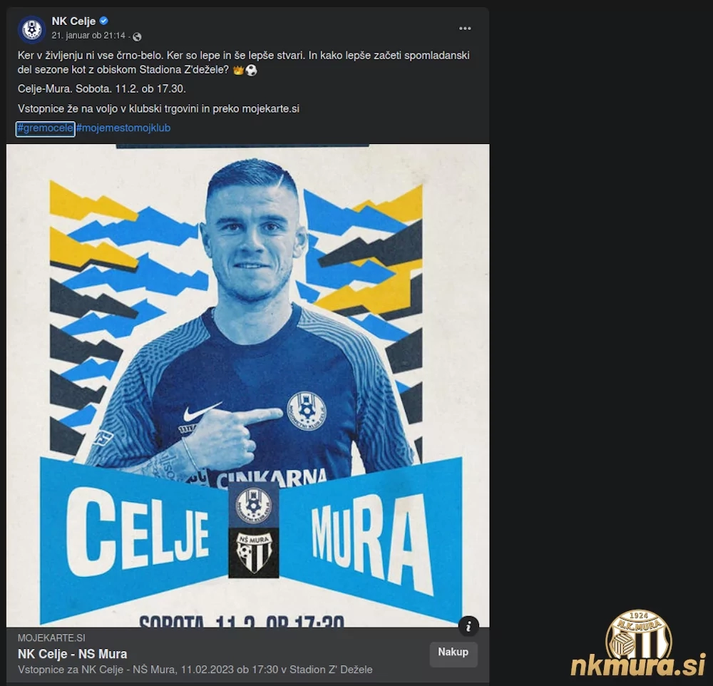 Celjska objava na socialnem omrežju.