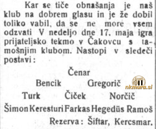 Nogometaši Mure na tekmi Čakovec : Mura - 17. maj 1925