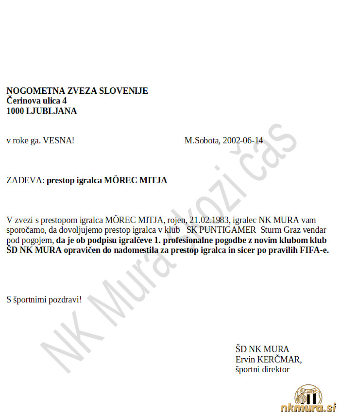 Mitja Mörec je v Sturm prestopil poleti 2002.