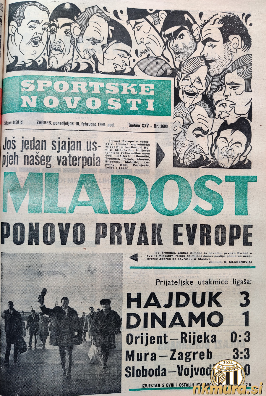 Naslovnica Sportskih novosti, 10. februar 1969. Naslovnica Sportskih novosti, 10. februar 1969.
