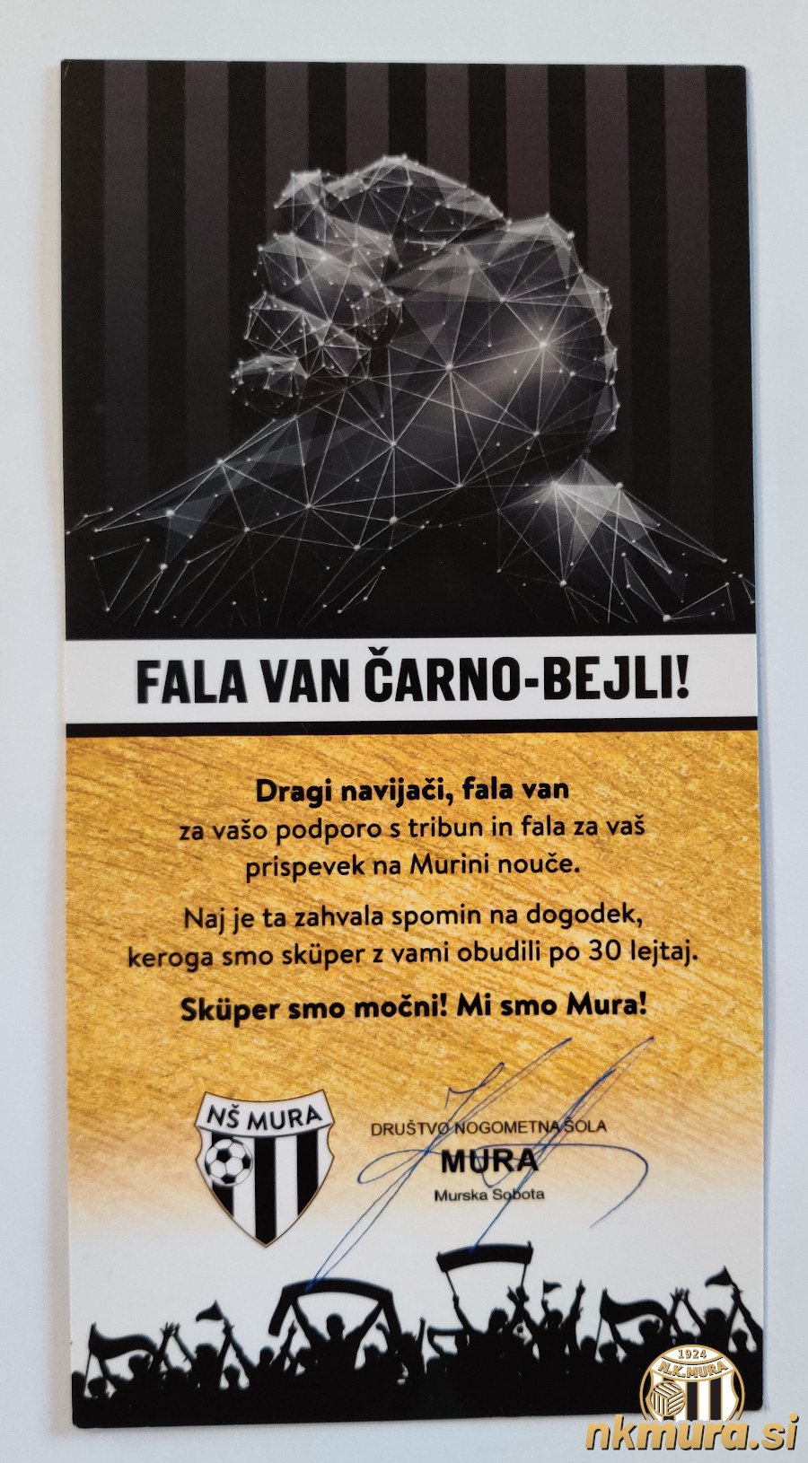 Zadnja stran spominske kartice Murine nouči 2023.
