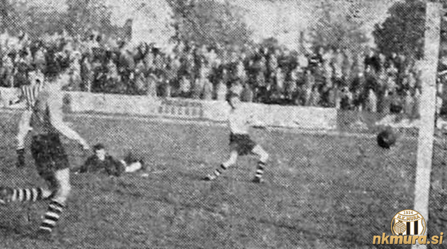 Takole je padel sedmi zadetek za Branik, ki ga je dosegel Belcer. Na tleh je vratar Sobote Morčič, levo od njega desni krilec Dozet in na desni branilec Kodela. Takole je padel sedmi zadetek za Branik, ki ga je dosegel Belcer. Na tleh je vratar Sobote Morčič, levo od njega desni krilec Dozet in na desni branilec Kodela.