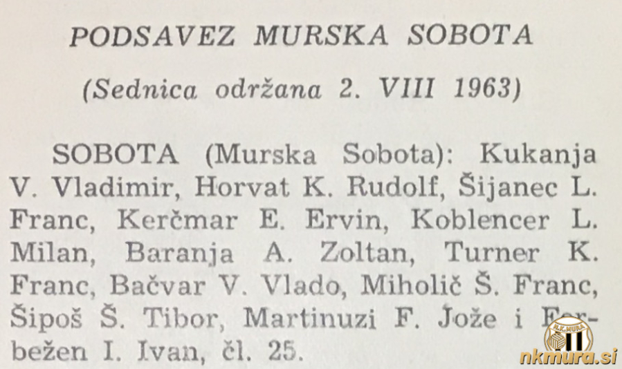 Za Soboto je bilo 2. avgusta 1963 registriranih dvanajst novih igralcev. Za Soboto je bilo 2. avgusta 1963 registriranih dvanajst novih igralcev.